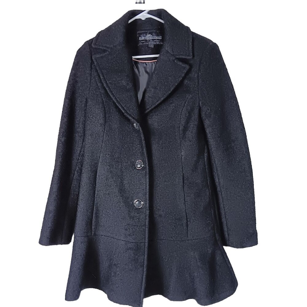 Wool Winter Overcoat Womens S Black Notch Lapel Lined Classic Minimalist Coat